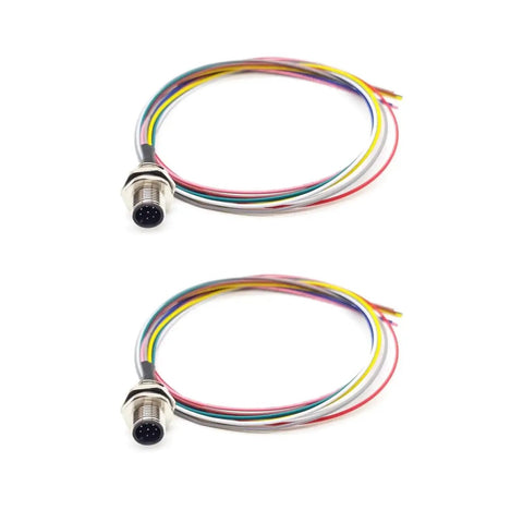 Two Pack M12 8 Pin A Code Male Connector Cable Rugged Weatherproof IP67 Back Mount Unshielded Straight Aviation Socket