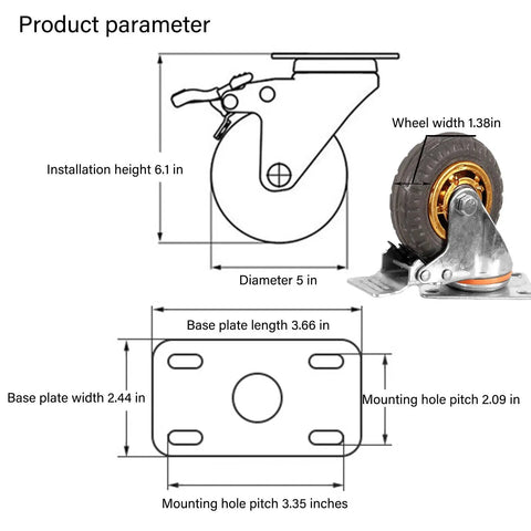 5 Inch Heavy Duty Caster Wheels Set Of 4 With Rubber Casters And Brakes, 2 Fixed And 2 Swivel With 360 Degree Double Ball Bearing Castors