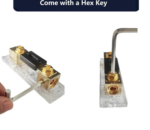 Inline ANL Fuse Holder Kit For 0 2 4 Gauge Wire With Dual 150 Amp Fuses, hex key adjusting connection