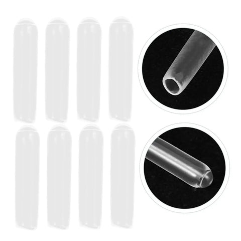 Clear Plastic End Caps 100 Pack For Screws And Round Tubing Bolt Cap Covers And Thread Protectors displayed in a grid with close-up insets