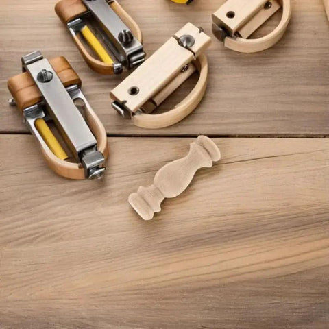 12 Pcs Solid Wood Decorative Finials And Roman Style Column Caps Unfinished Spindles On Wooden Surface