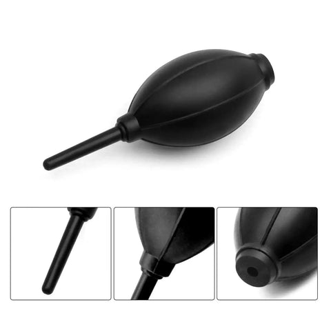 Silicone Soft Tip Air Blower for DSLR Cameras and Electronics Cleaning, black silicone bulb, multiple angled views