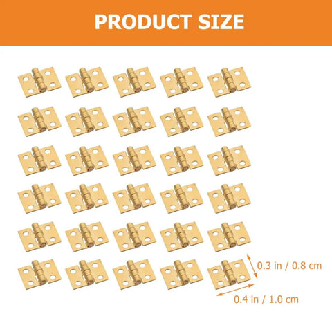 30 Piece Mini Copper Hinges for Tiny Wooden Boxes Jewelry Boxes and DIY Projects 8 By 10 Mm shown in size chart