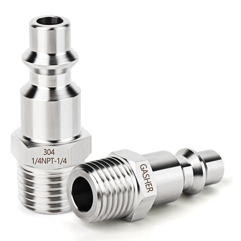GASHER 2-piece 304 stainless steel air plug set, 1/4 NPT male, high-flow pneumatic plugs