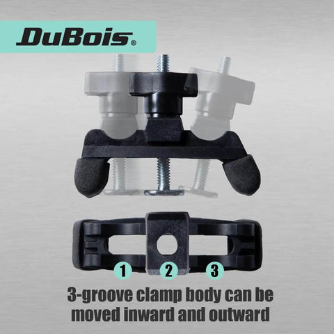 Front view of Multi Position T Track Hold Down Clamps Set with 1/4-20 T Track Bolts, Adjustable Pivots, 3 Groove Clamp Body