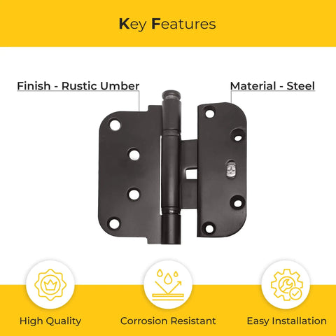 Adjustable Two Way 2D Steel Hinge For Doors And Windows With Removable Pin In Rustic Umber Finish, front view image.