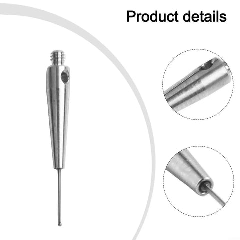 Front and close-up views of M2 Threaded CMM Probe Stylus with Zero Point Five Millimeter Ball and Twenty Millimeter Carbide Stem for EDM.