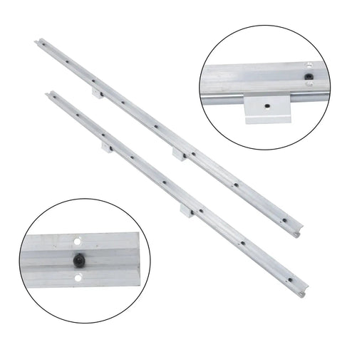 Two 1500mm SBR20 Linear Guide Rails With Four SBR20UU Slide Blocks Kit for DIY CNC routers, shown in close-up detailing.
