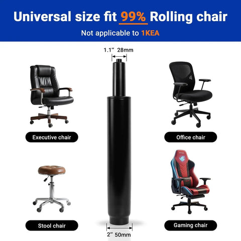 Gas Lift Chair Cylinder Replacement 6.3 Inch Travel Heavy Duty 1000 Lb Class 4 for various chairs including office and gaming.