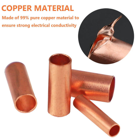 250 Piece Wire Ferrule Kit With Seven Size Copper Crimp Connectors Non Insulated Electrical Butt Terminals Assorted Set