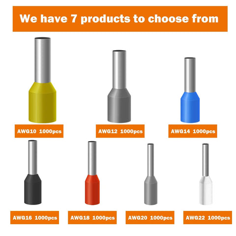 Grey 1000Pcs AWG12 Wire Ferrules Terminals Kit With Insulated Cord Pin Ends For Electrical shown among other color options