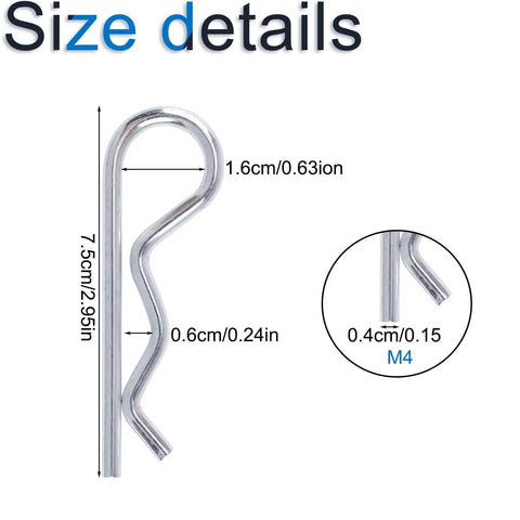 Heavy Duty Hair Pin Clips Set Of 10 5/32 X 2-15/16 Inch Spring Steel Zinc Plated R Clips Cotter Pins Hitch Pins M4x75mm size details