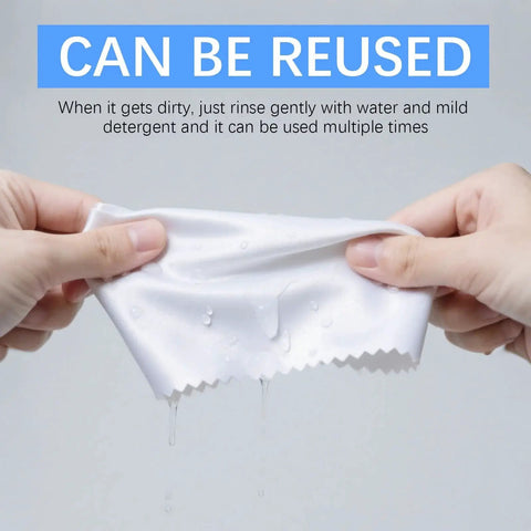 Hands wringing out water from 80 Pack Microfiber Cleaning Cloths For Glasses And Lenses 5.5 By 5.5 Inches, reusable cleaning cloth