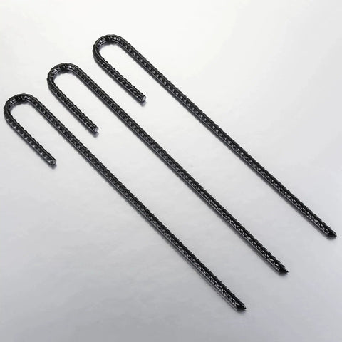 Extra Heavy Duty UJ Hook Rebar Ground Anchors Twelve Inch Long By One Quarter Inch Diameter Rust Proof Coated Steel For Garden Tent And Trampoline Fifty Pieces J Hook For Outdoor Use To Secure Tents Canopies Play Equipment In Wind.