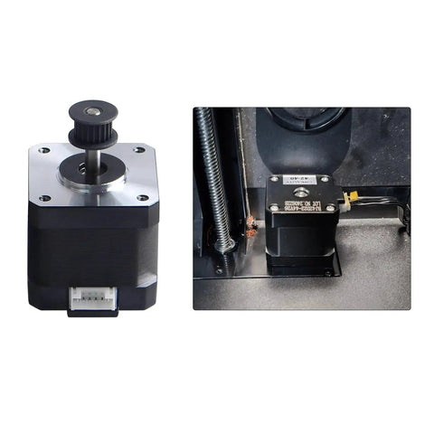 Z Axis Nema 17 Stepper Motor Replacement For Crealty K1 And K1C 3D Printer installed view and isolated motor with pulley
