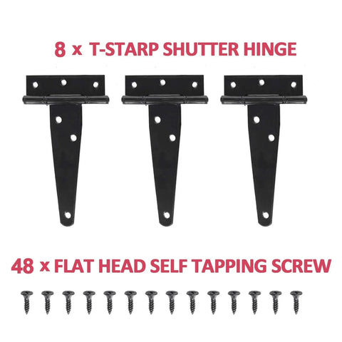 Three Eight 4-Inch T-Strap Door Hinges With Mounting Screws, Heavy Duty Iron Hinges For Barn Doors Gates Sheds Or Tee Hinge Applications