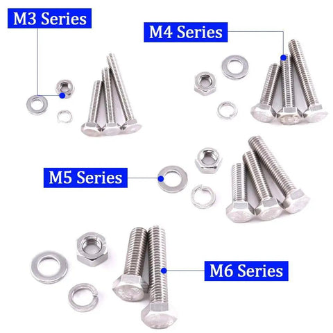 665 Piece Stainless Steel Flat Hex Head Screws Bolts Nuts Flat Gasket Spring Washers Set M3 M4 M5 M6 304 Rust Resistant Kit
