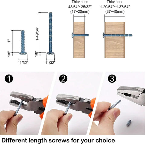 Diagram showing screw sizes and installation for 10 Pack Champagne Bronze Cabinet Pulls 5 Inch Center to Center Handles.