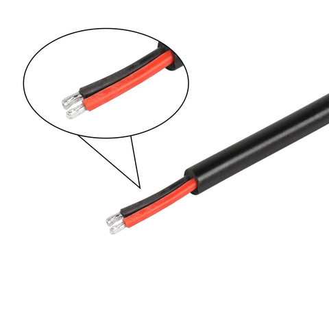 Close-up of Two Pack DC5521 Power Pigtail Cables 12V 90 Degree 5.5mm X 2.1mm Male Plug To Bare Wire Open End Repair Cord