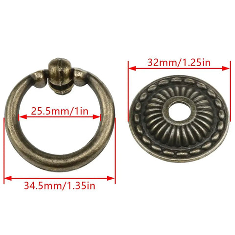 Antique Bronze Ring Drawer Pulls 4 Piece Set With Screws For Dressers Chests Vanity Cabinets Jewelry Boxes Ring Size 35 By 25 Millimeters