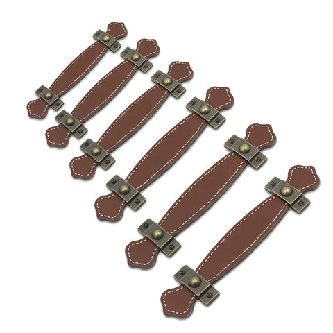 Six Retro Style Leather Furniture Pull Handles Set 6.3 Inch Length for Drawers Cabinets and PU Suitcases Brown