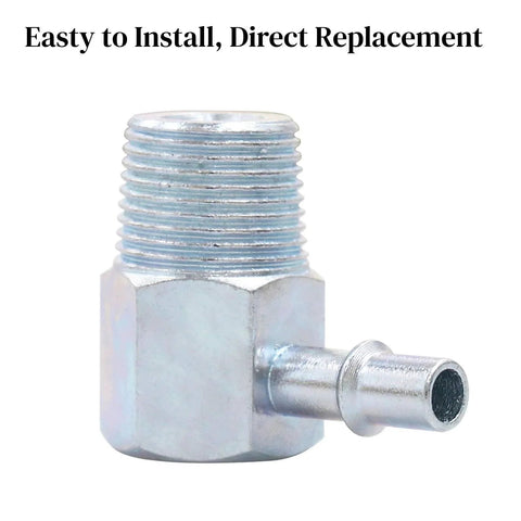 Universal 90 Degree Vacuum Fitting for Intake Manifold Three Eighths NPT to Quarter Inch Nipple Fits Chevy Small Block Big Block Ford Buick With Seal Tape Premium Stainless Steel Zinc Plated Durable High Heat For Muscle Cars