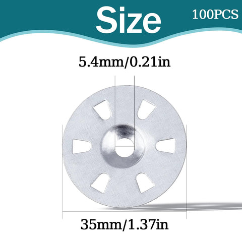 Round stainless steel foam board washer with six slot openings, 35mm diameter and 5.4mm bore, 100pcs.