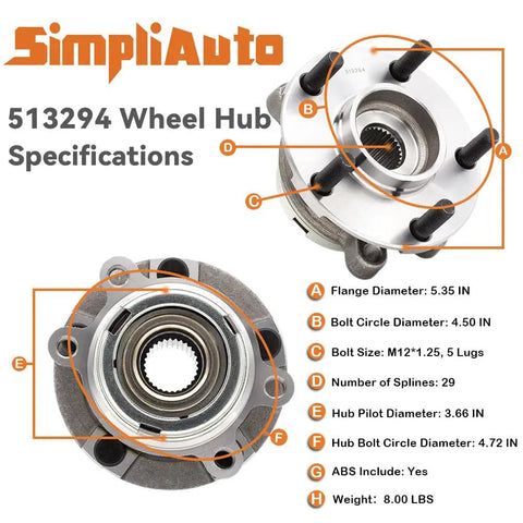 Front Wheel Bearing And Hub Assembly For Nissan Altima 2007 2008 2009 2010 2011 2012 2.5L 4 Cylinder Models Only And 2013 S Coupe 5 Lug With ABS Replacement OEM Grade with specifications labeled