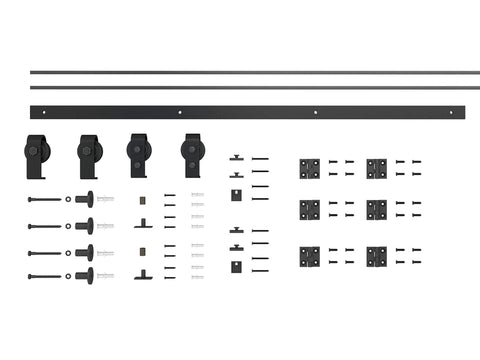 Barn door hardware kit for 52 Inch By 84 Inch Two Panel Shaker Hollow Core White Composite Bi Fold Door includes 63 Inch track
