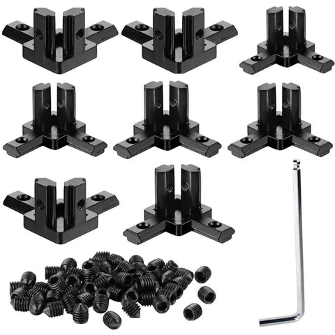 8-pack 3 Way End Corner Bracket Solid Connectors for 2020 Series 6mm Slot Aluminum Profile Black with screws and Allen wrench