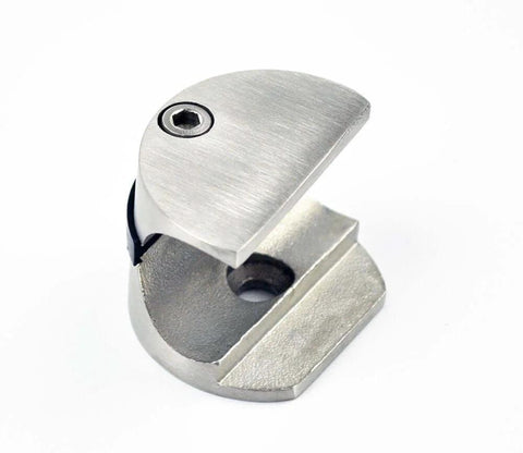 Close-up of a stainless steel wall connector for a Heavy Duty Stainless Steel Glass Sliding Barn Door Hardware Kit For 8 Foot Doors