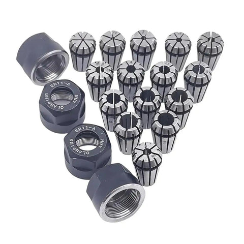 All In One 19 Piece ER11 Precision Spring Collet Set With 1mm Through 7mm And One Eighth And One Quarter Inch Sizes, ER11A Clamping Nuts