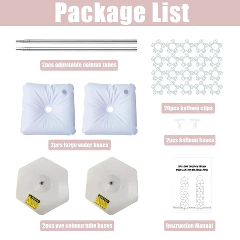 Package contents of 12Ft Table Balloon Arch Kit With Column Stand For Parties Birthday Wedding including tubes and bases