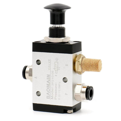 3 Way 2 Position Pneumatic Hand Valve With Handy Manual Control, One Quarter Inch PT Port, Normally Closed, 3 Port Valve