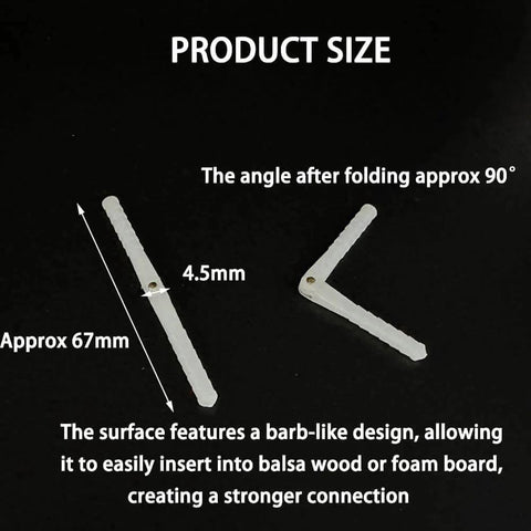 10Pcs RC Airplane Plastic Pin Hinges for RC Planes And Helicopters DIY Model Wing Parts 4.5x67mm barb style folded 90 degrees