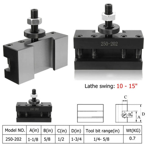 Wedge Type Piston Quick Change Tool Holder for CNC lathes and mini lathes, steel construction, holds 5/8" bits and 1/2" shanks