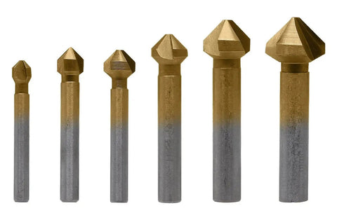 6 Pack 3 Flute 90 Degree Countersink Drill Bit Set Titanium HSS Chamfering Tool Kit Metric End Mill Cutter Bits