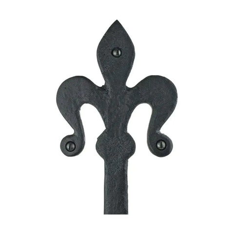 Fleur De Lis Wrought Iron Dummy Strap Hinge 16 Inch Black Decorative Hardware for Doors and Cabinets - Front View