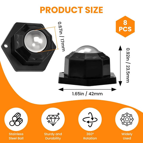 8 Pack Ball Bearing Rollers With 360 Degree Rotation Universal Ball Casters Self Adhesive Mini Caster Wheels for small furniture