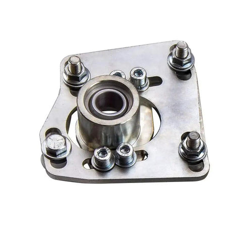 Adjustable Front Upper Camber Plates Set For Ford Mustang 1994-2004 V6 V8 GT 2-Piece Silver Mounts in close-up view