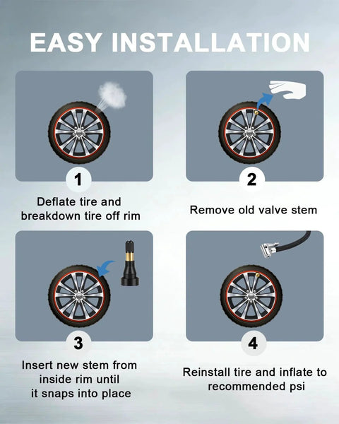 Step-by-step installation guide for TR600 High Pressure Tire Valve Stems Five Pack Heavy Duty Rubber Snap In For Zero Point Four Five Three Inch Rim Hole Fit For Trucks Trailers And Cars Riseuvo Durable Construction For Weather Resistant Performance And Easy Install In Any Garage.