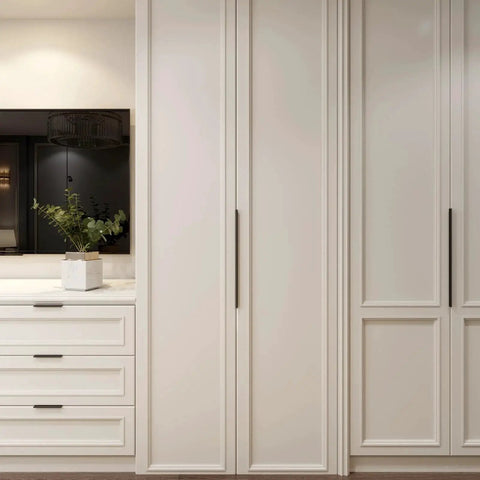 10 Pack Black Cabinet Pulls 3 Inch Aluminum Alloy Edge Finger Pull Dresser Drawer Handles installed on kitchen cabinets