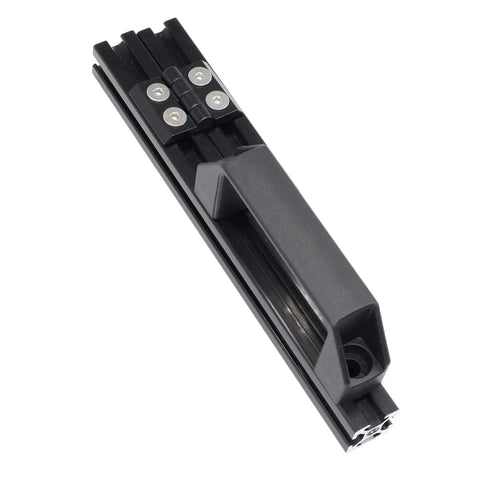 10 Series 1010 Hinge And Door Handle Kit For 1 By 1 Inch Aluminum Profiles, showing handle and pivot hinge on extrusion