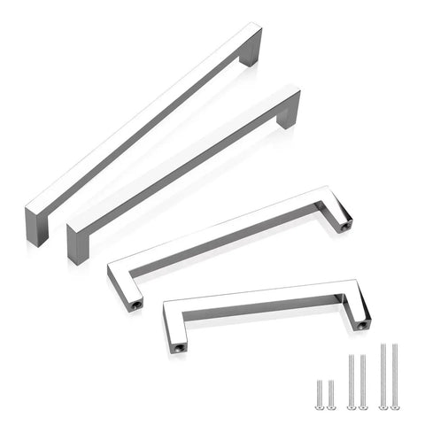 10 Pack Solid Polished Chrome Cabinet Handles 5.4 Inch Overall Length With 5 Inch Hole Center Euro Style Square Bar Pulls