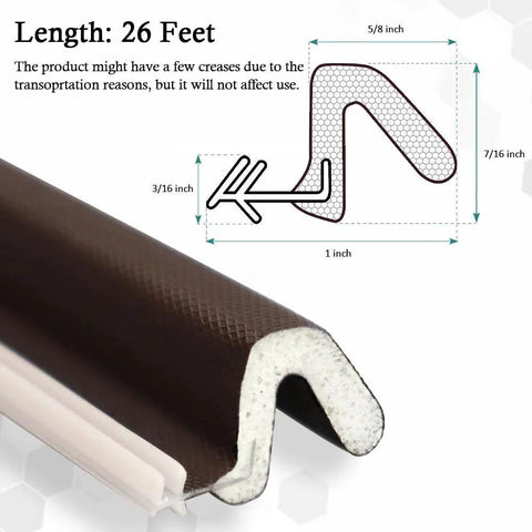 Kerf Door Weather Stripping Seal 26 Ft Foam Weatherstrip With Slot Card Slot Installation Brown Easy Cut To Size Durable PU Foam Door Seal For Drafts And Noise Reduction A Tight Seal On Kerf Frames, detailed view with dimensions