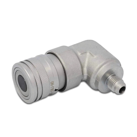 90 Degree Flat Face Skid Steer Hydraulic Quick Connect Coupler Set For 12 GPM Systems, ISO body, metal construction, side view