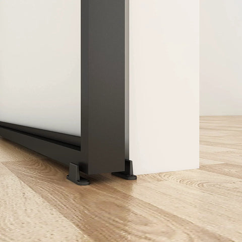 Close-up view of Frosted Glass Barn Door 30In By 84In With Top Mounted Hardware Kit Soft Close Black Carbon Steel Frame Tempered Glass Sliding Door Easy Assembly Privacy On Point Modern Look