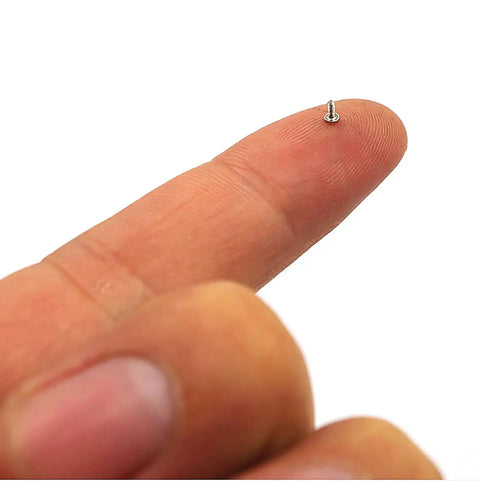 Close-up of tiny screw from Assorted Tiny Metric Screws Kit With 12 Sizes M1 To M1.6 And Lengths From 2Mm To 4Mm 600 Pieces For Electronics Repair