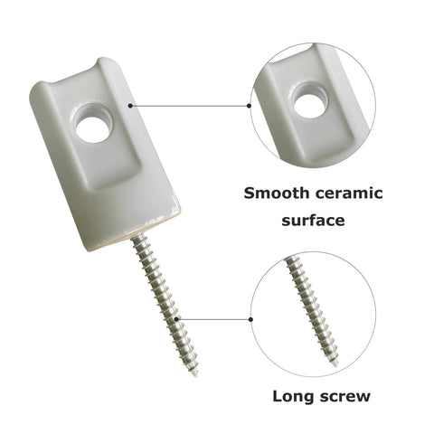 25 Pack Heavy Duty Ceramic Lag Screw Fence Insulators For Wood Posts Porcelain Insulators With Smooth Surface and Long Screw