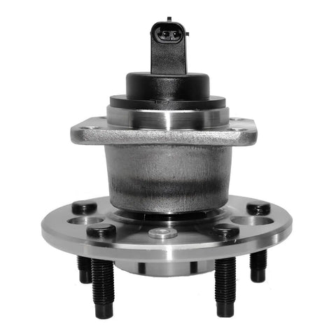 Close-up of a pair rear wheel hub bearing assemblies replacement for Chevy Malibu, Pontiac Grand Am, Buick LeSabre and more sedans.